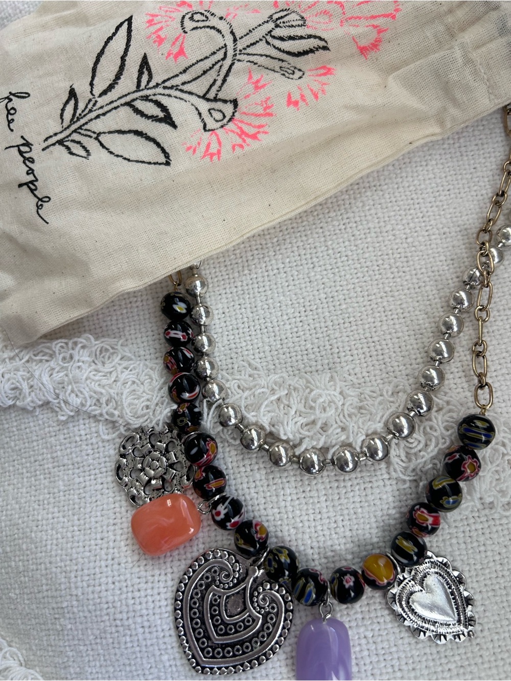 FP Silver Heart Pendant Necklace with Peach and Lavender Beads - Picture 5 of 5